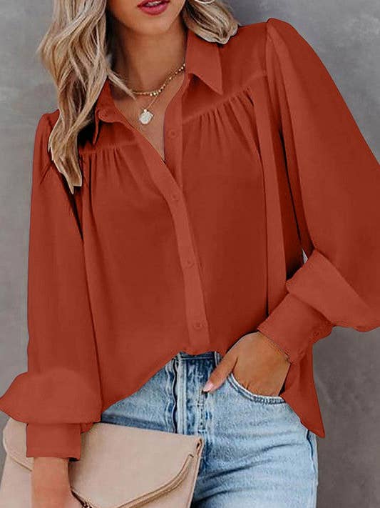 Aria Romance - Wholesale Blouse - Women's - Lantern Sleeve Pleated Collar Shirt12
