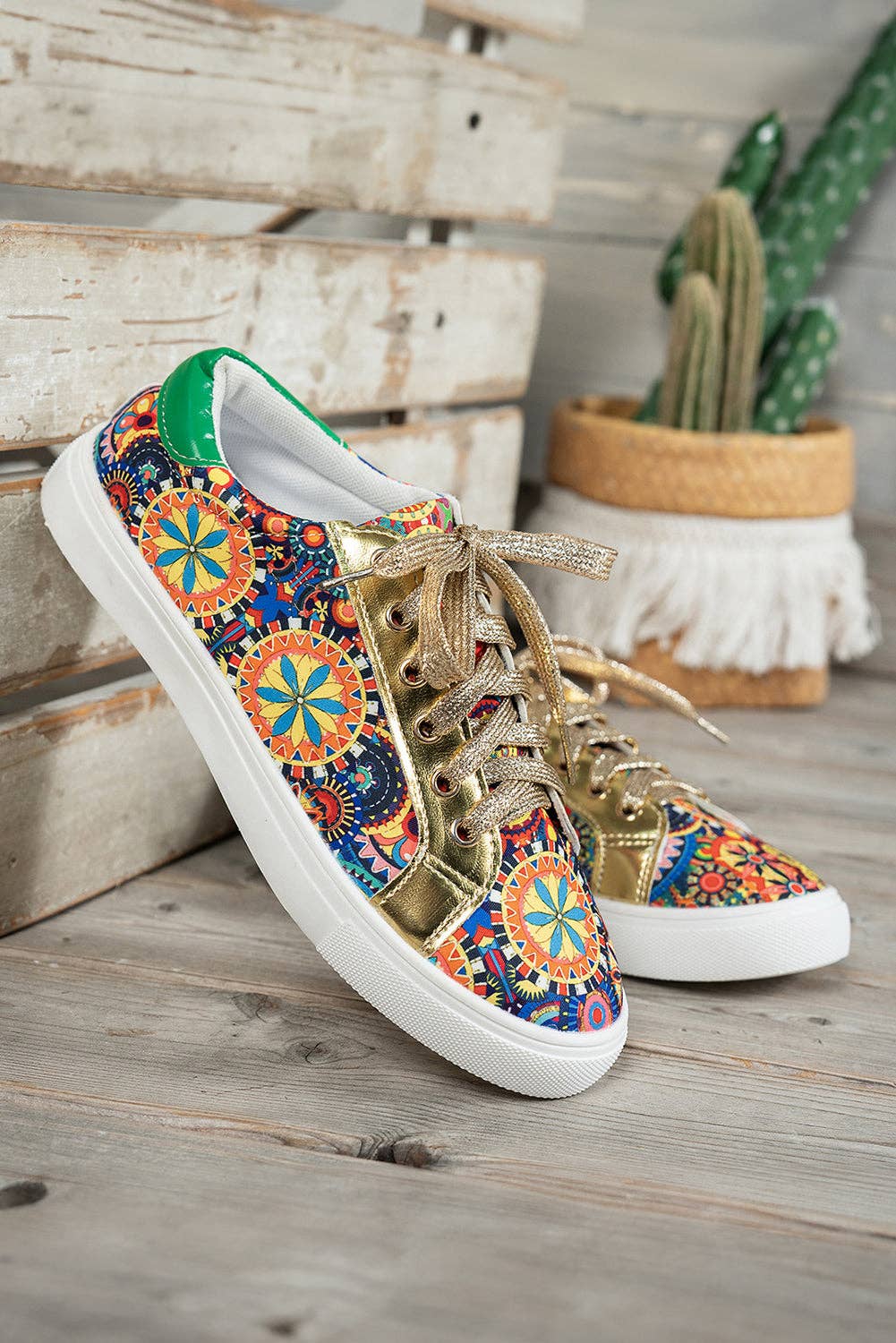 Gold Daniella Floral Patchwork Shoes for wholesale on Faire1