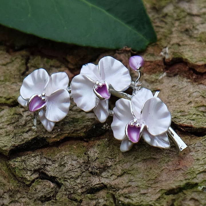 Orchid Spray Flower Brooch for wholesale by Alexander Thurlow & Co Ltd