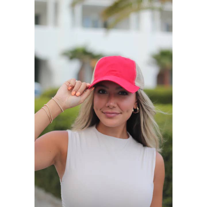 Red High Ponytail Hat with Beige Mesh for wholesale on Faire5