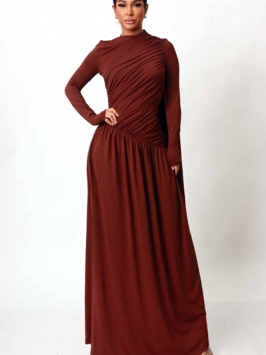 Maxi-jurk met geplooide drapering - FD018 voor wholesale door House of E ATL LLC