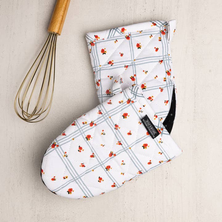 Wolf & Irving - Wholesale Oven Mitt/Pot Holder - Floral Grid Stone Blue Mini Mitt, Set of 2