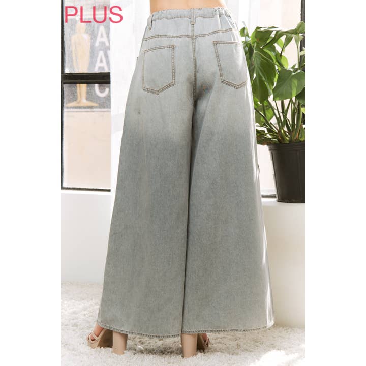PLUS DENIM WIDE LEG OPENING PANTS WITH DRAWSTRING for wholesale on Faire11