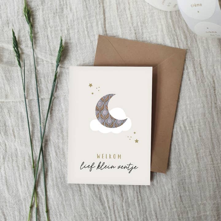 Carte de vœux double+enveloppe | naissance | garçon pour la vente par Studio Hoeked