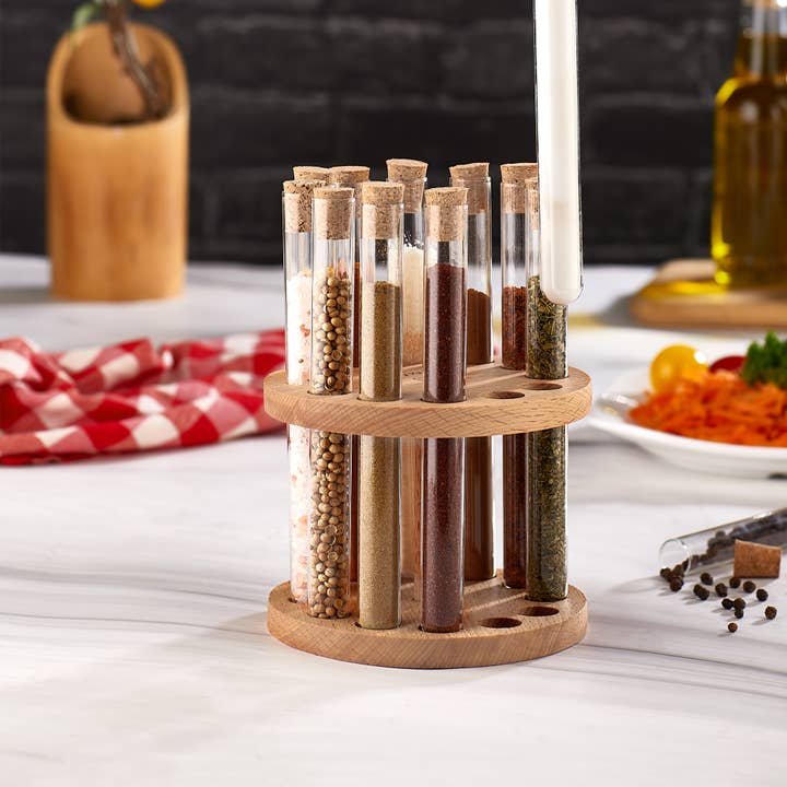 Joy Kitchen - Wholesale Spice Rack - Ronden kruidenrek reageerbuisjes met kurk set van 121