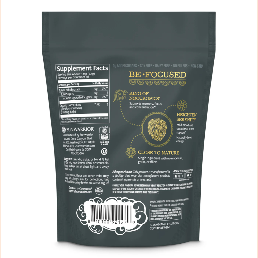 Sunwarrior - Wholesale Powdered Health Drink - Be Well Organic Lion's Mane Mushroom Powder Drink Mix9