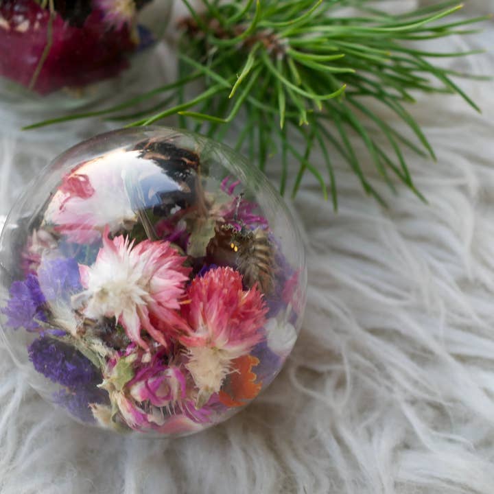 Remedy Designs - Wholesale Ornament - Dried Flower Ornaments | 3.5” Glass Baubles | Single or Pack of 52