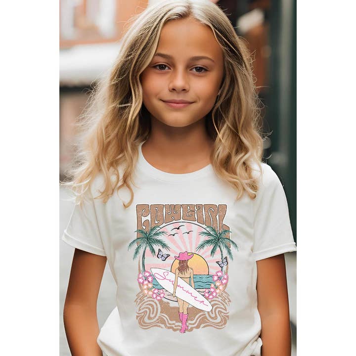 COLORBEAR - Wholesale Screen Printed T-Shirt - Kids - Western Cowgirl Surfer Beach Kids Graphic T Shirts2