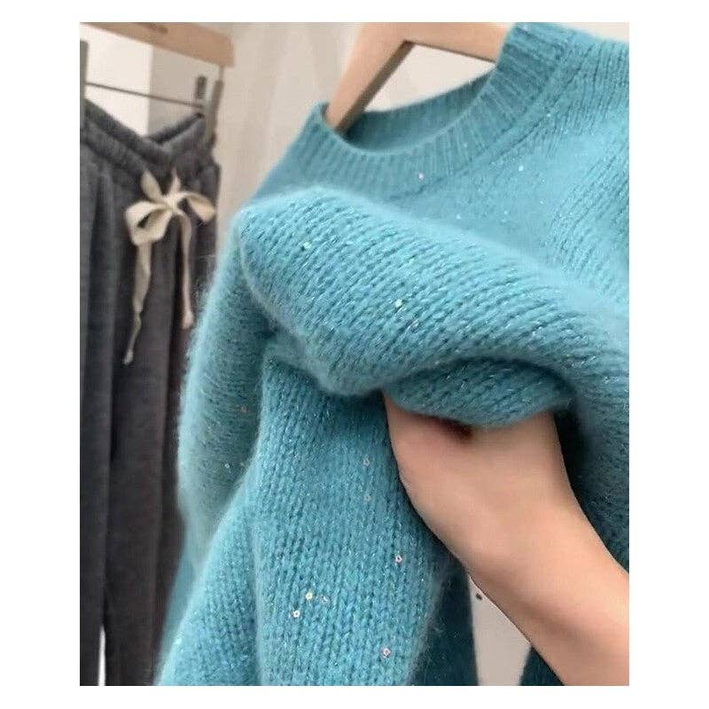 UZ Wholesale Store - Wholesale Knit Sweater - Women's - Loose Fit Round Neck Sequin Sweater0