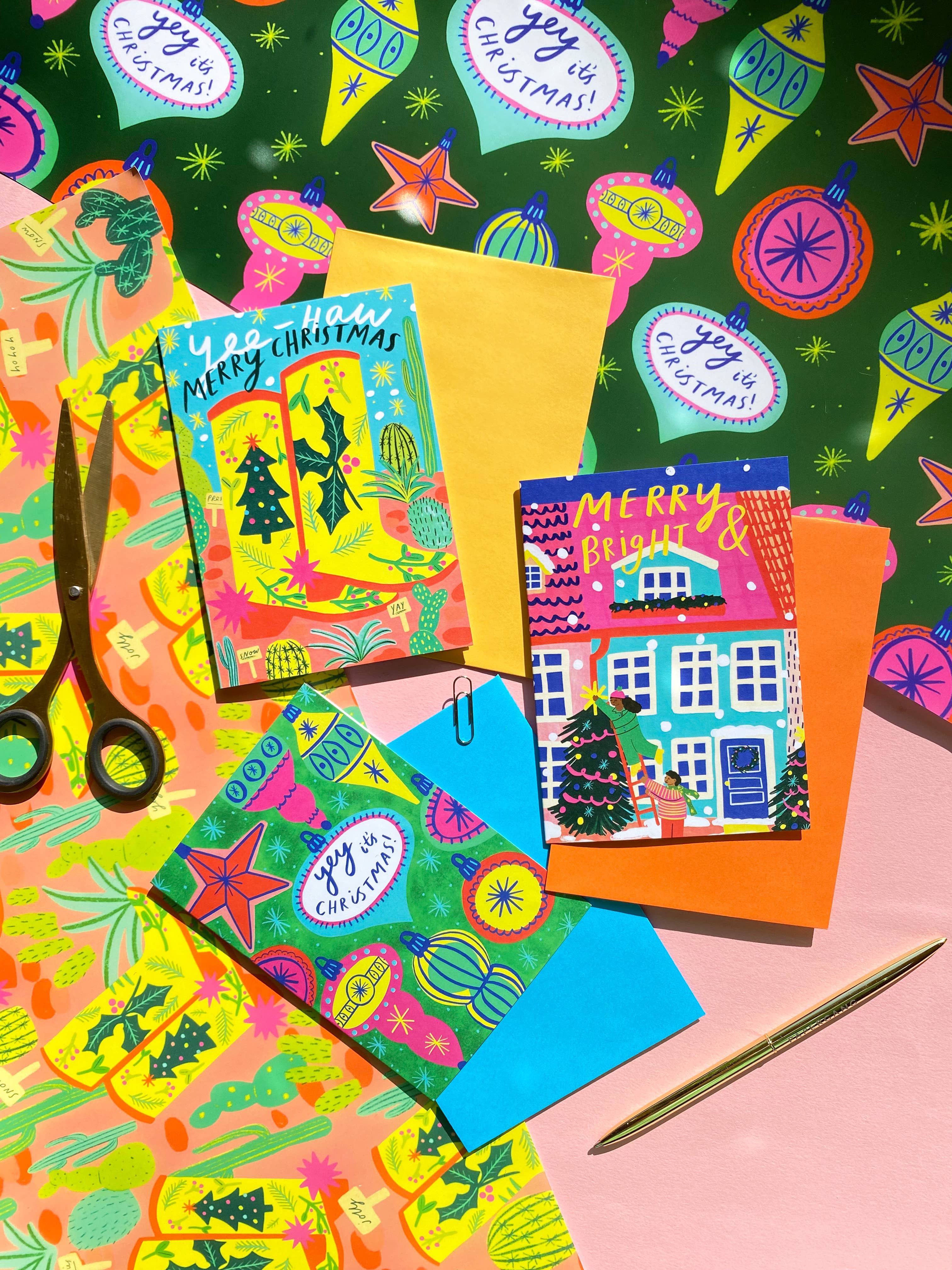 Kerrie Illustrates - Wholesale Christmas Card - Merry & Bright Greetings Card | Snow Xmas Tree Festive Merry1