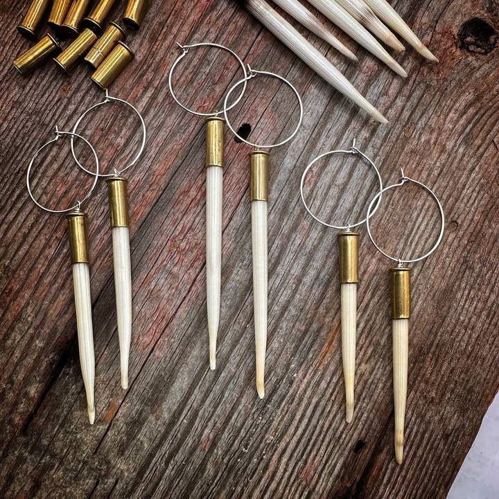 MergingMetals - Wholesale Dangle Earrings - Yellowstone Porcupine Quill & Brass Casing Earrings-Light