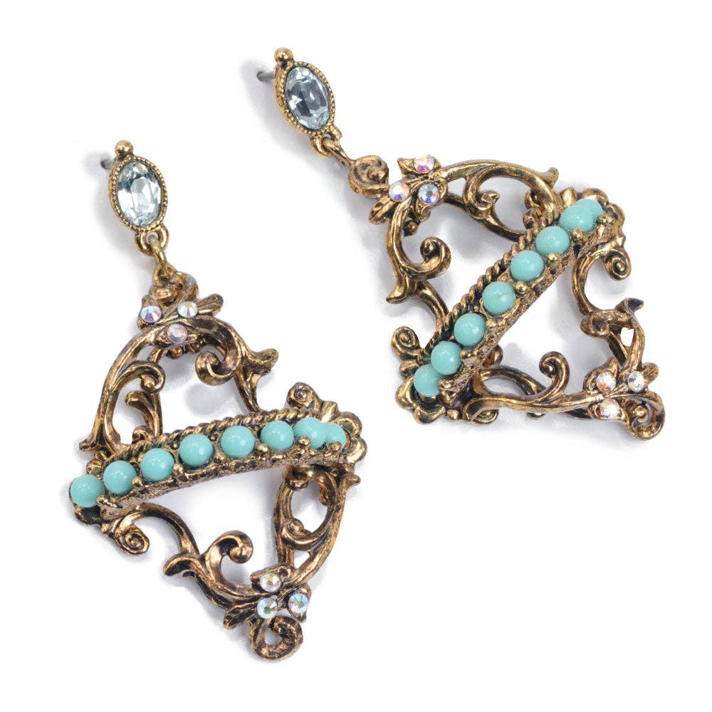 Sweet Romance Jewelry - Wholesale Dangle Earrings - Vintage French Regency Turquoise Earrings E11751