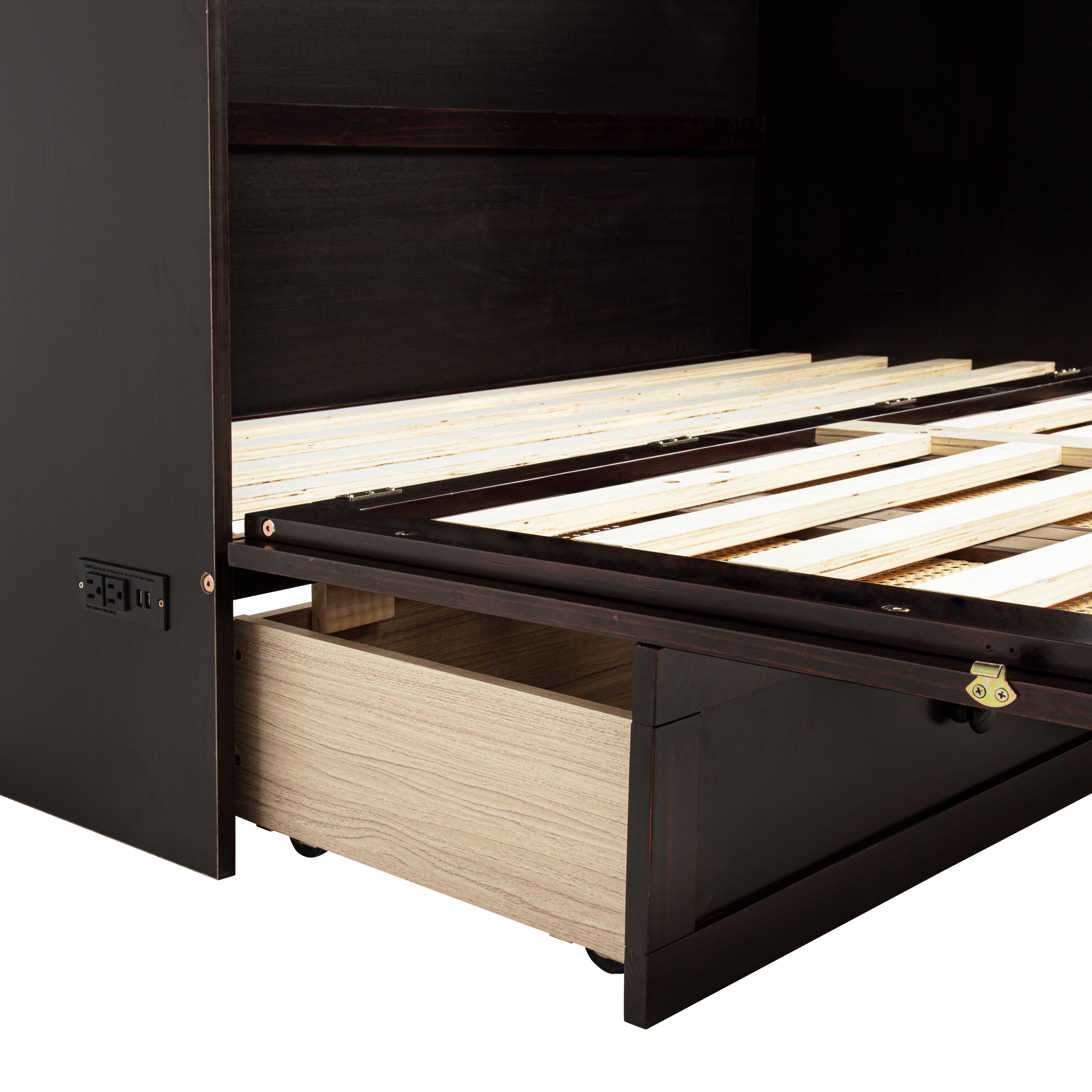 39F Inc. - Wholesale Bed - Queen Size Murphy Bed, Pine Wood Cabinet Bed w Power Station17