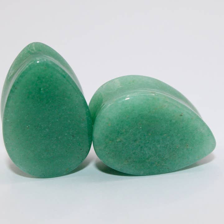 AVENTURINE TEARDROP PLUGS - NATURAL STONE GAUGES Pair for wholesale by EC Plugs and Gems