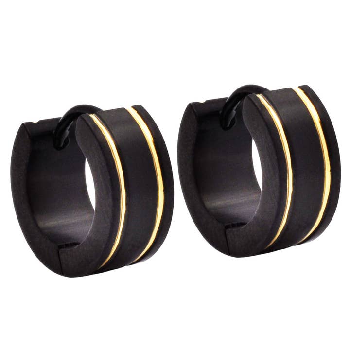 Créoles en acier inoxydable noir de 14 mm pour homme pour la vente par Blackjack Mens Jewelry