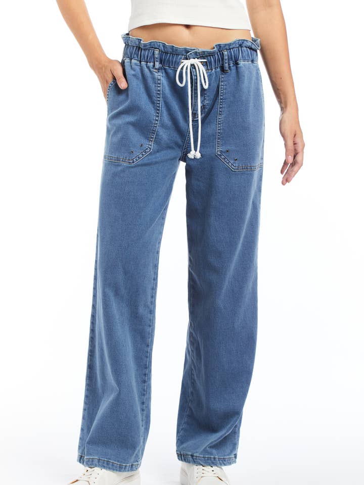 KVINDER-PAPERBAG BUKSER MED BREDE BEN/93044-DBAW for engroshandel hos Tractr Jeans