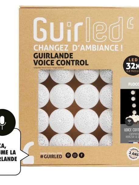 Guirnalda de bolas de algodón con control de voz en forma de copo de nieve para venta al por mayor de Guirled