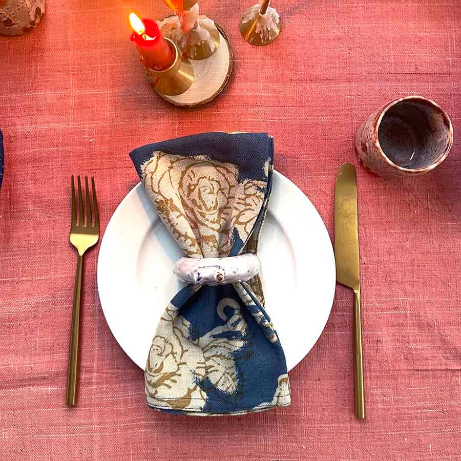 Ichcha - Vendita all'ingrosso Tovaglioli da tavola in stoffa - Tovaglioli per Cena Festiva, Set di 4 in Cotone Organico - Oro Rosa2