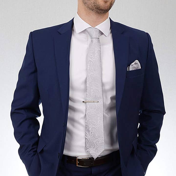 Massi Morino - Vente Cravate – homme - Coffret complet Massi Morino® avec cravate, pochette, boutons de manchette et pince à cravate3