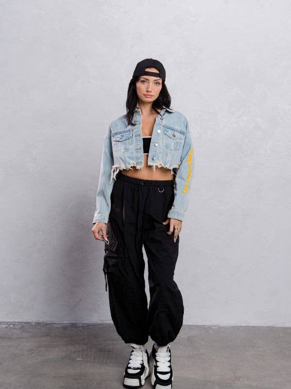 Trio Urban - Vente Veste en jean – femme - Veste courte en jean jaune Smiley Face14