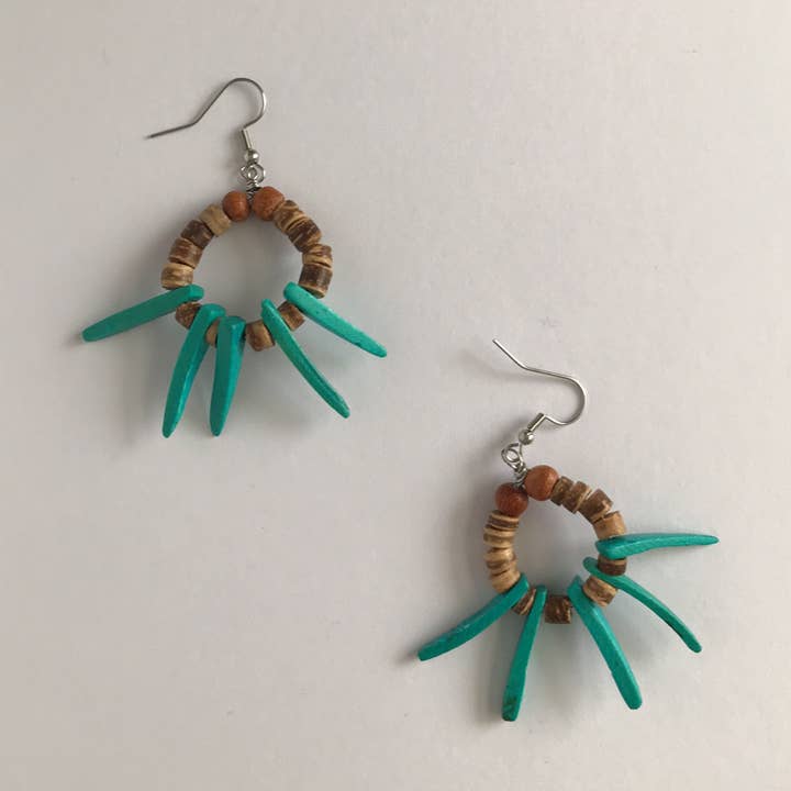 Green pine circle hoop dangle for wholesale by Mary Lindseth Art