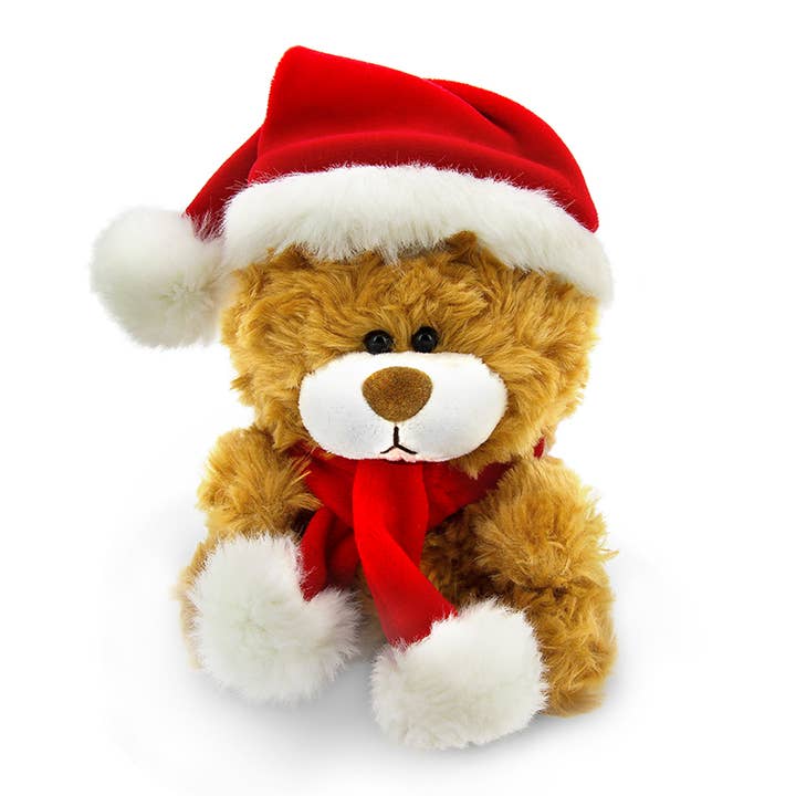 Plushland - Venta al por mayor Decoración navideña - Oso Qbeba de Navidad marrón de 6″ | Oso de peluche navideño