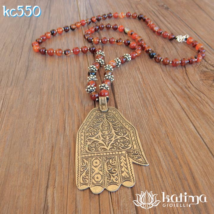 Katima Gioielli - Vendita all'ingrosso Collana con ciondolo/pendaglio - Collana Mano di Fatima berbera e corniola