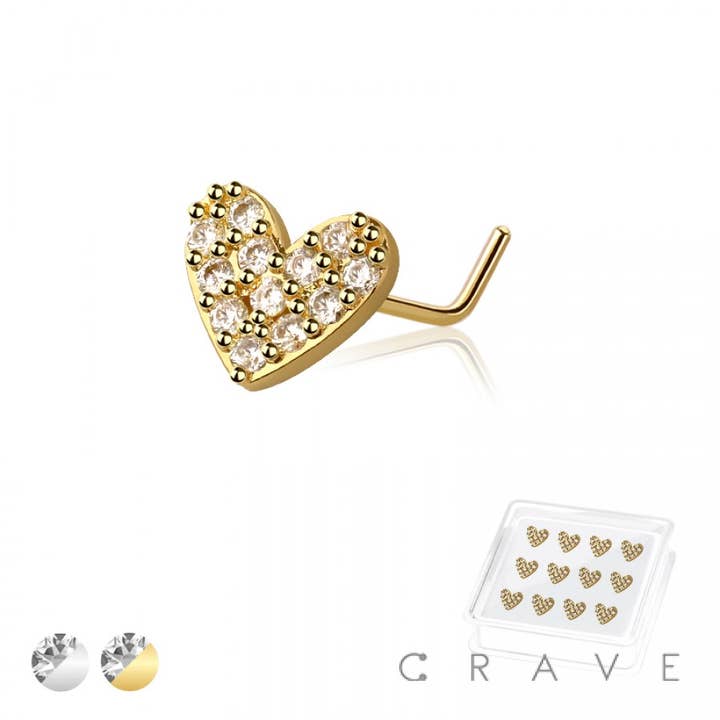 12PCS OF MULTI CZ HEART 316L SURGICAL STEEL L-SHAPE NOSE BOX for wholesale by CRAVE