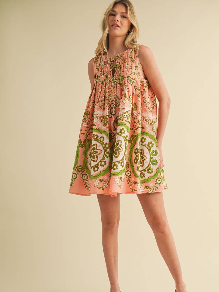 &MERCI - Wholesale Dress - Women's - EXCLUSIVE PRINT MINI DRESS WITH PLEATING MDR4086