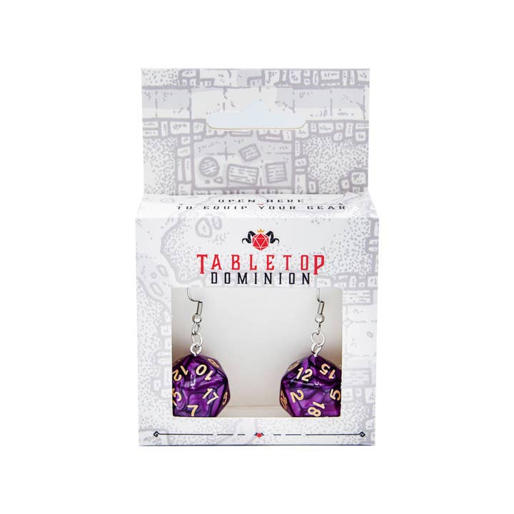 Tabletop Dominion Limited - Wholesale Dangle Earrings - D20 Dice Earrings | Pink & White Swirl | D&D Jewelry