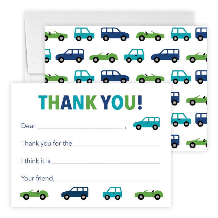 Citrus Paper Co, Inc. – wholesale Thank you card – Kids Fill-in-the-Blank Thank You Cards - Cars