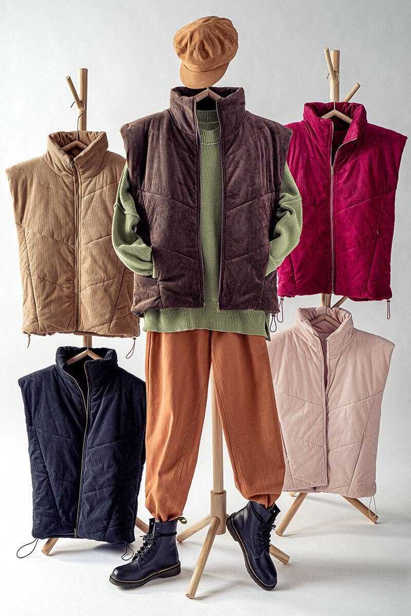 Urban Daizy - Wholesale Outerwear Vest - Women's - Sleeveless Corduroy Toggle Hem Puff Vest1