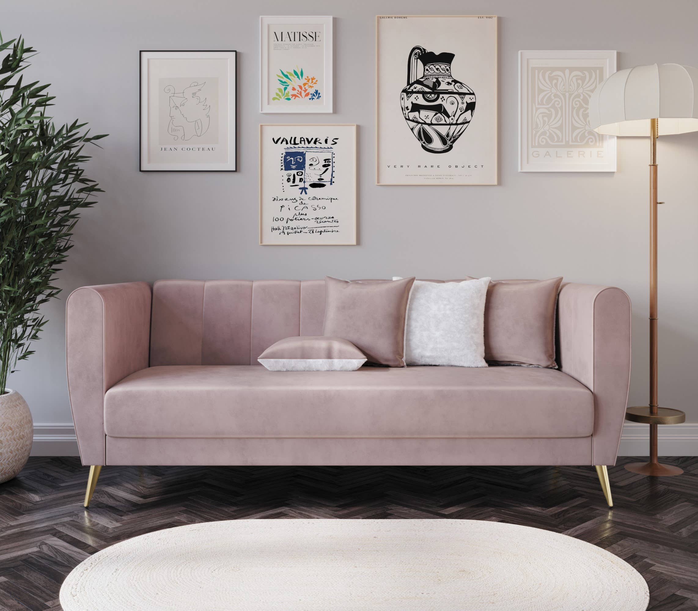 Home Design - Wholesale Sofa - Scarlett Velvet Flared Arm 3-Seater Sofa with 4 Throw Pillow0