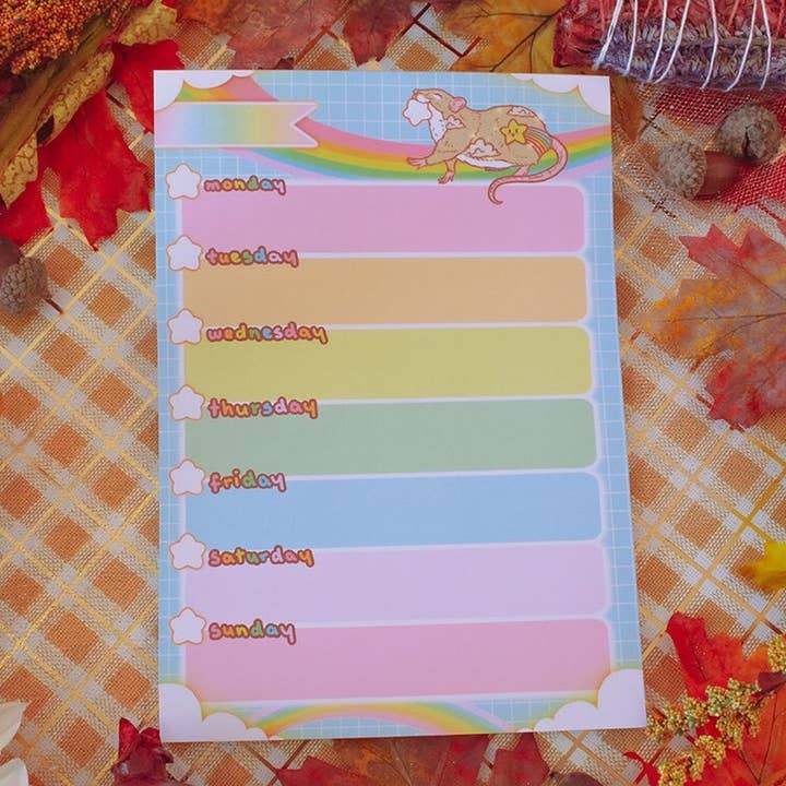 Rainbow Rat Weekly Planner Memo Pad for wholesale by Rat Lady Art