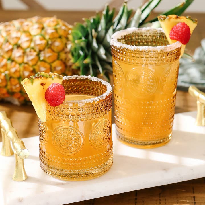 Kate Aspen – wholesale Cocktail/liquor glass – 10 oz. Hobnail Beaded Floral Amber Drinking Glasses (Set of2
