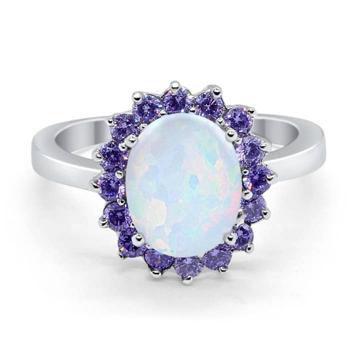 Halo Ring Simulated Amethyst Oval Lab Created White Opal for wholesale by Blue Apple Imports