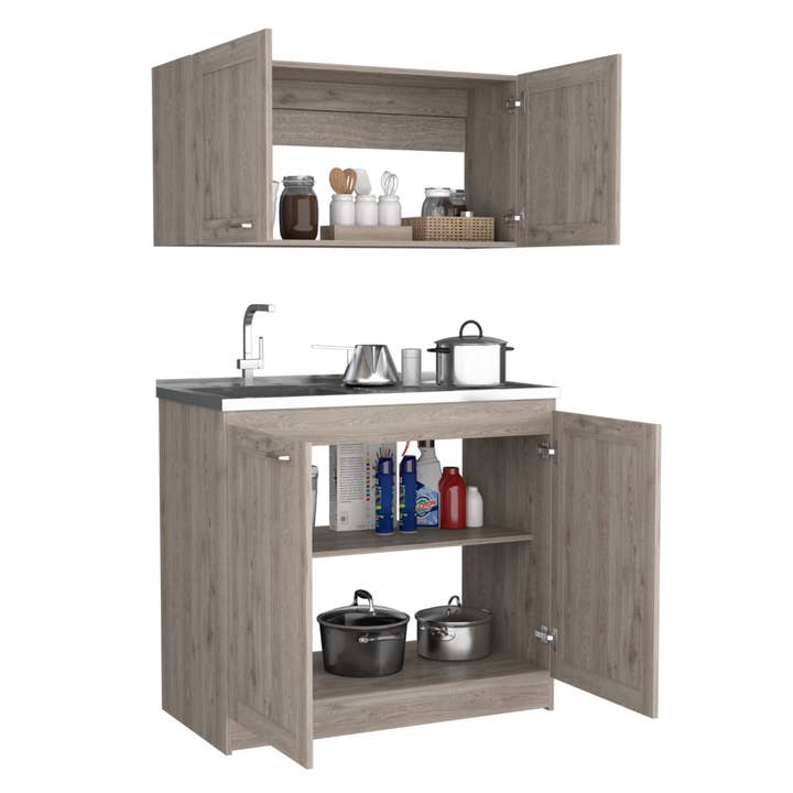 Treevol Furniture - Wholesale Cabinet - Zeus Cabinet Set, Two Shelves, Light Grey Finish