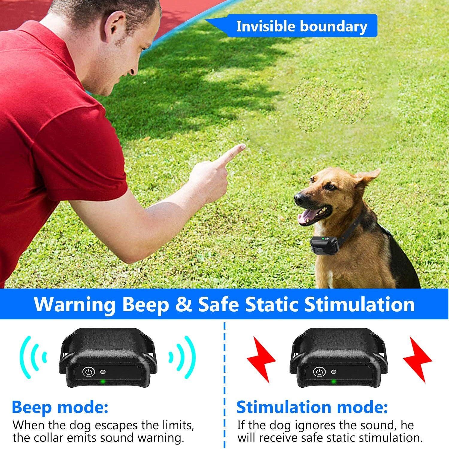 Black Wireless Electric Dog Fence Pet Shock Boundary Containment System Electric Training Collar For Small Medium Large Dogs for wholesale on Faire5
