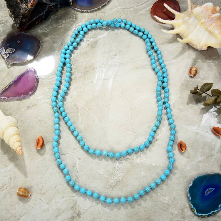 60" Long 8mm Polished Magnesite Turquoise Infinity Necklace for wholesale by IST Jewelry