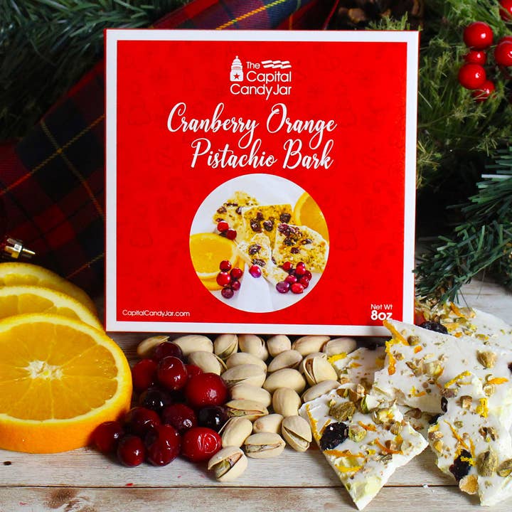 Boîte-cadeau en écorce de pistache et canneberge (8 oz) pour la vente par Capital Candy Jar