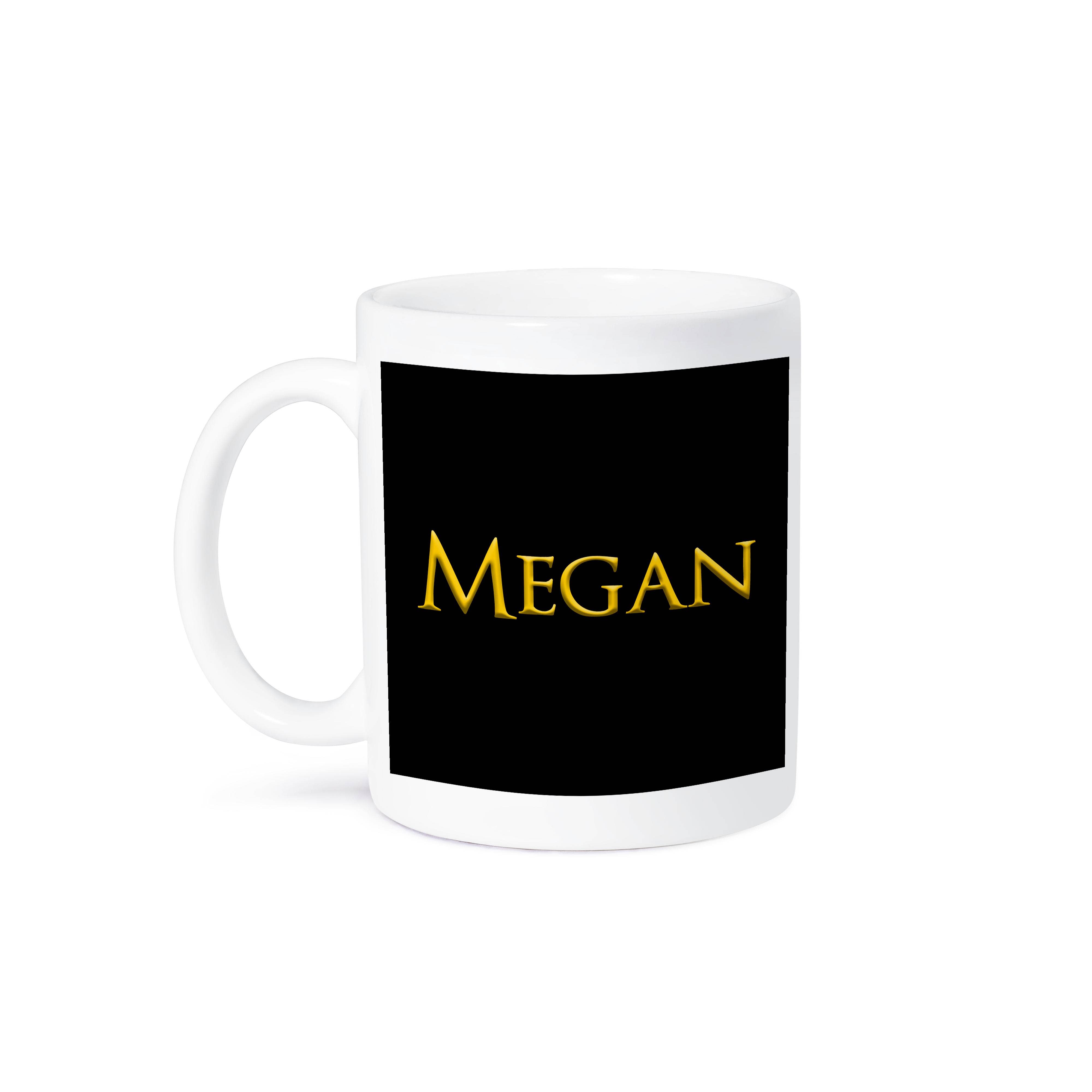 3dRose - Wholesale Coffee Mug - 3dRose, Megan beautiful female American name. Yellow on black charm, Mug8