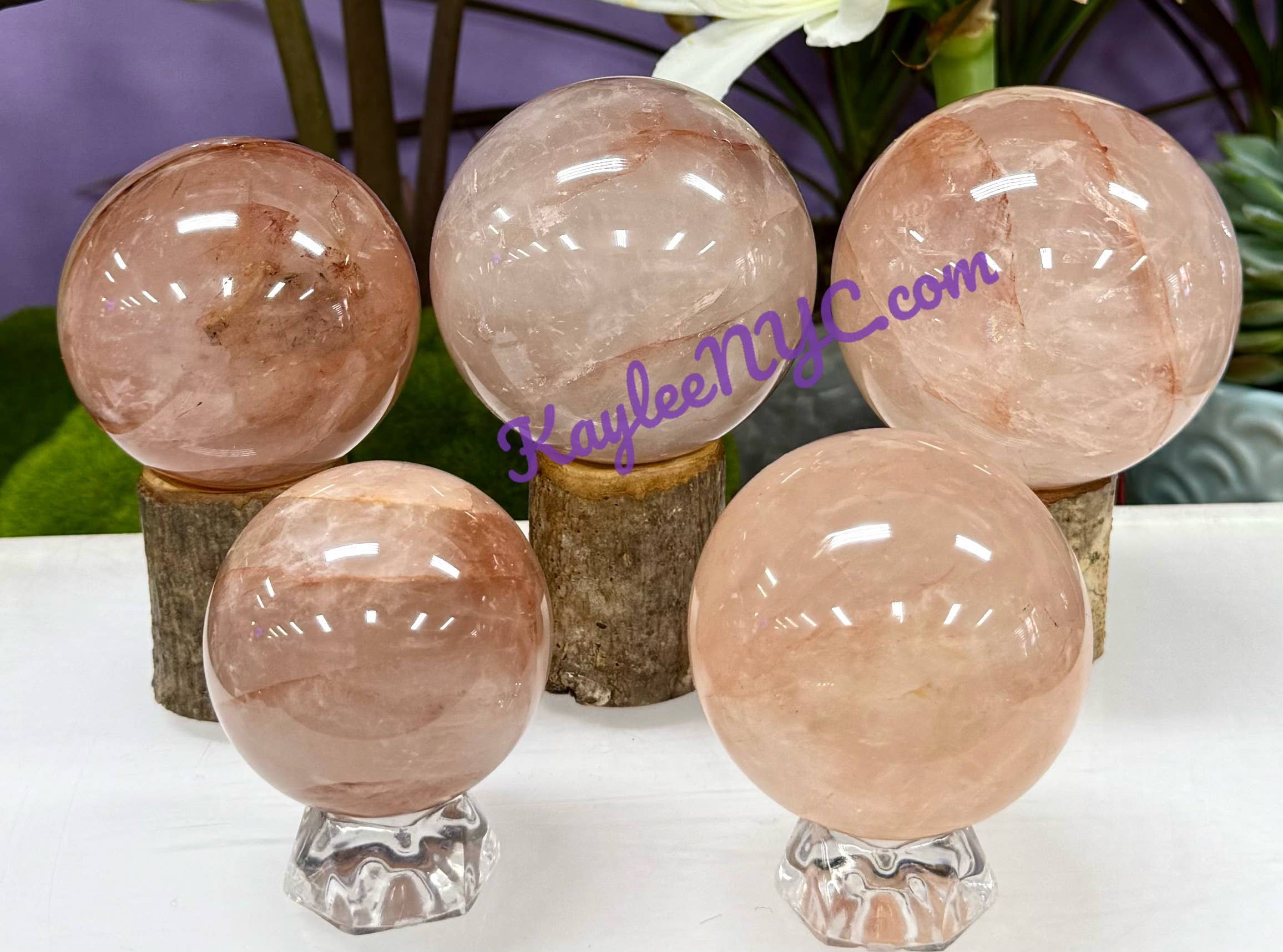 KayleeNYC - Wholesale Spiritual Stone/Crystal - 5 PCs Natural Hematiod Fire Quartz Spheres Crystals 3