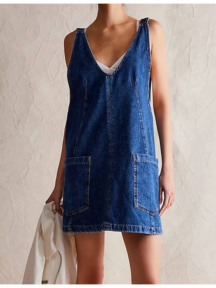 Sweetkama - Wholesale Dress - Women's - Ladies Pockets Denim Mini Dress SKD542