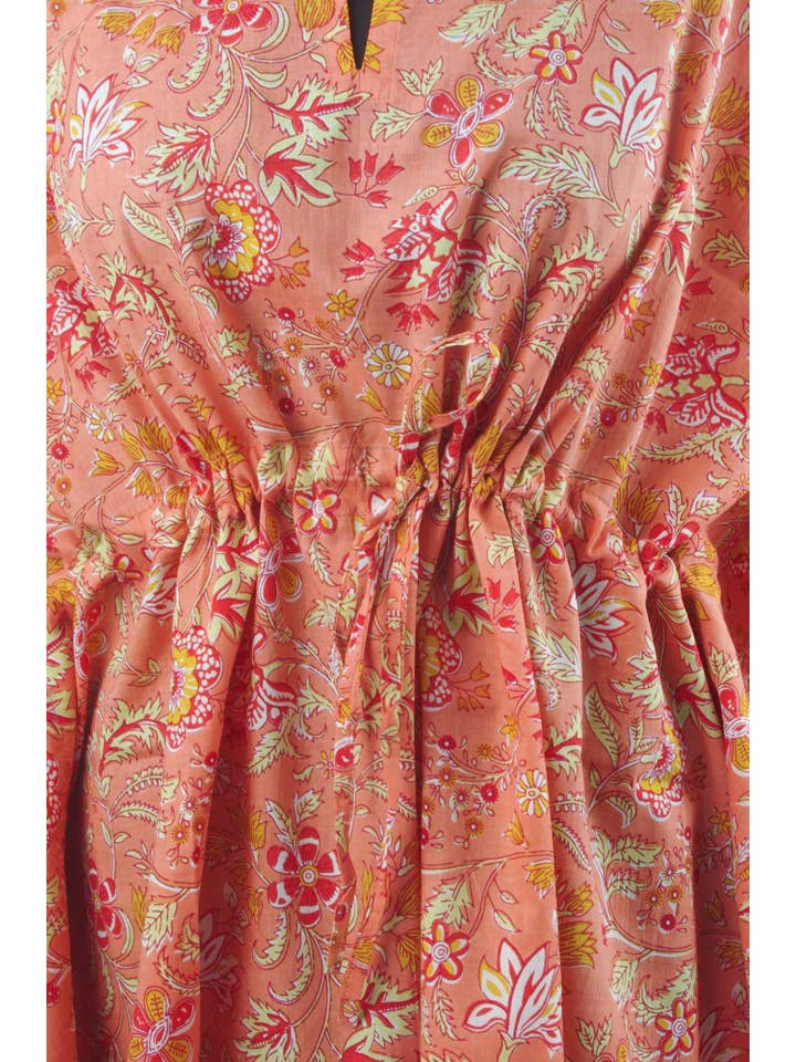 Kantha Decor - Wholesale Kaftan - Women's - Block Printed Cotton Coverup / Kaftans - Peachy Orange1