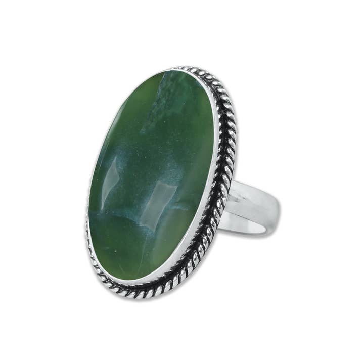 Handmade Jewels - Wholesale Cocktail/Statement Ring - Nephrite Jade Rings – Handmade, Silver-Plated, Bohemian (Made To Order)11