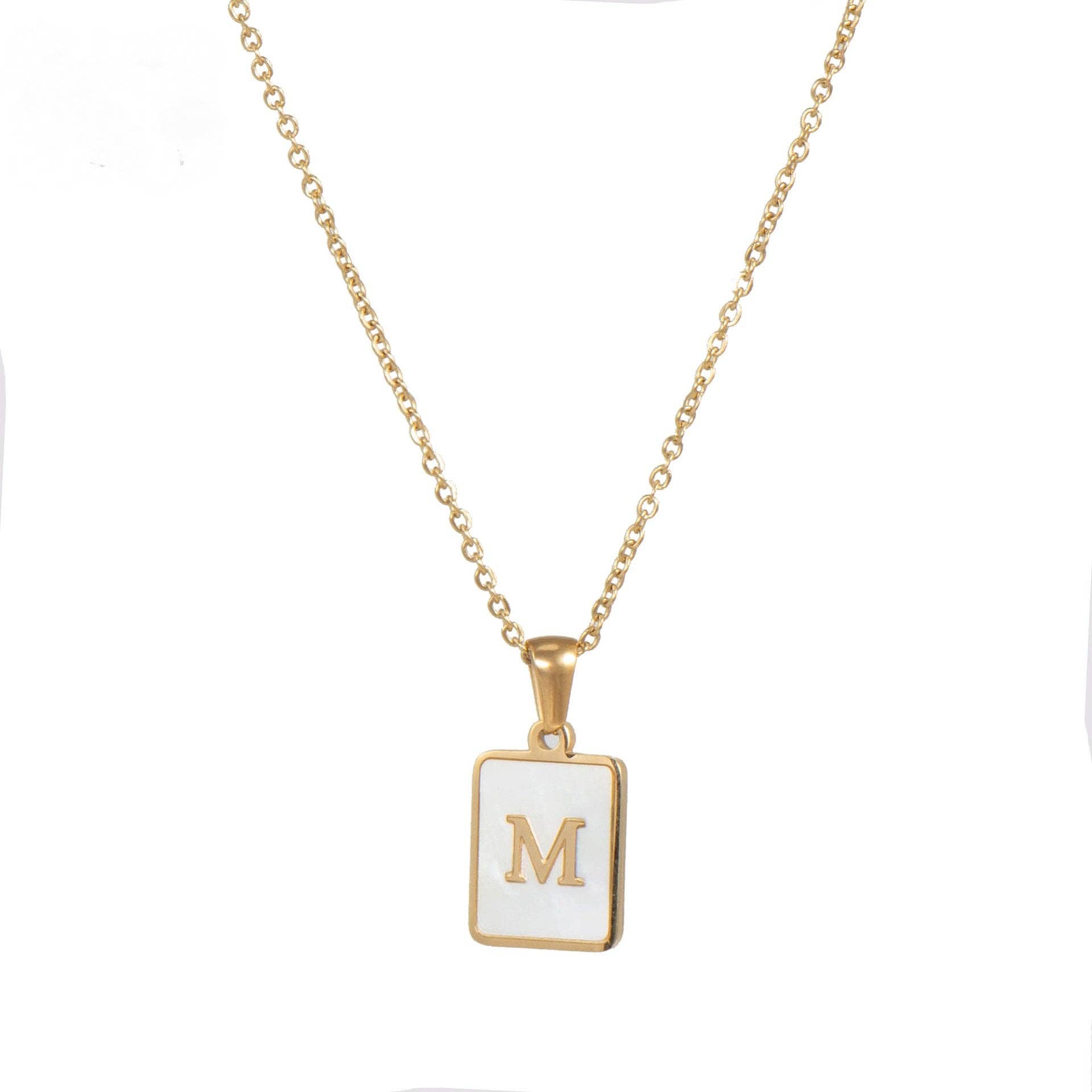 Mio Queena - Wholesale Pendant/Charm Necklace - Square Initial 18K Gold-plated Stainless Steel Necklace -FGS30