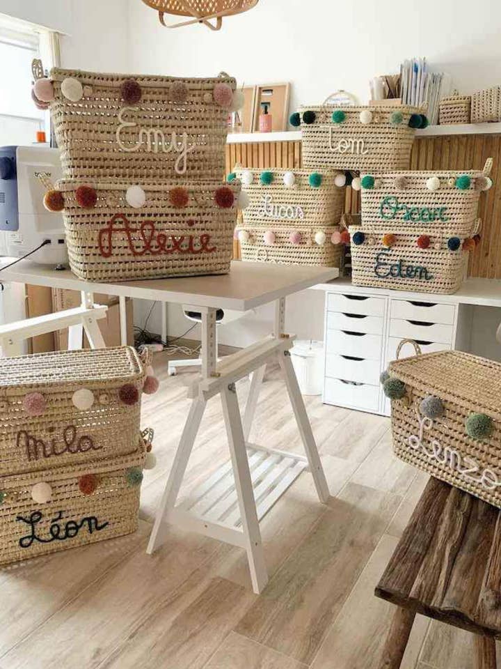 Personalized toy trunk, Pompoms TOY BOX -WHOLESALE for wholesale by Mikwi