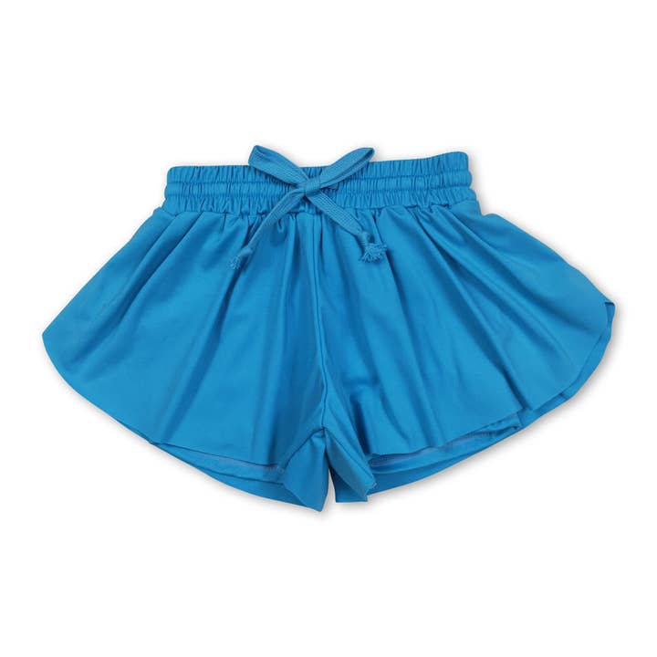 Light blue kids girls activewear summer yoga shorts for wholesale by Yawoo Garments
