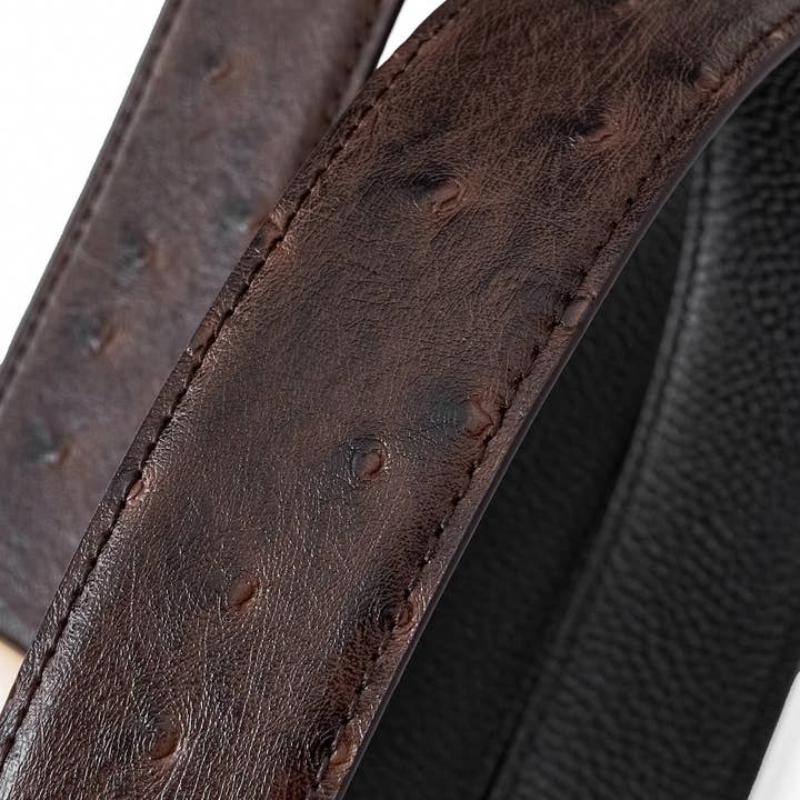 Ostrich-Emb. Leather Lion Auto BKL Belt – Gold Ed.-GOLD/COFFEE for wholesale on Faire3