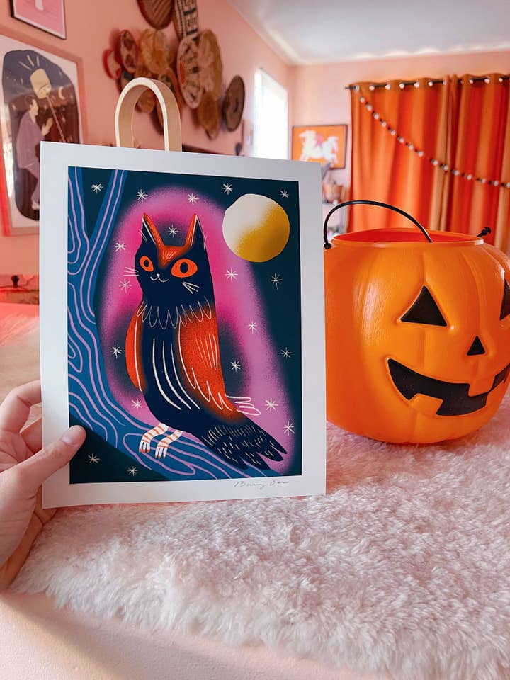 black owl cat 8x10 matte print for wholesale by Bunny Dee